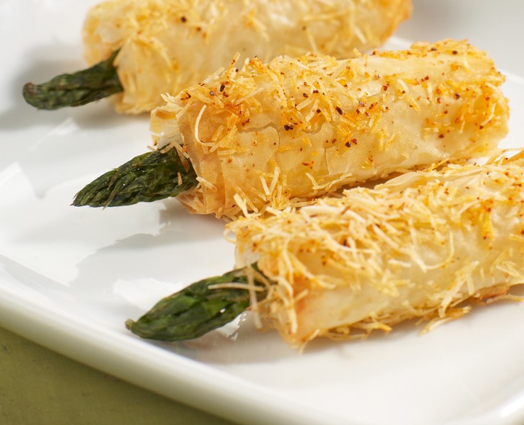 Crispy Asiago Asparagus Phyllo Rolls